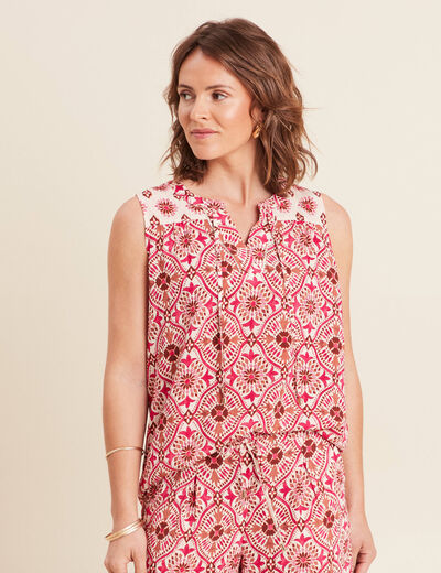 Blouse fluide sans manches rose femme