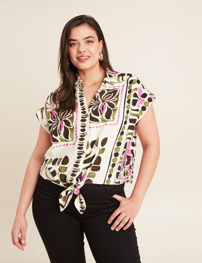 Chemise manches courtes nouée vert femme