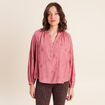 Blouse ample manches longues brod&eacute;e mauve femme