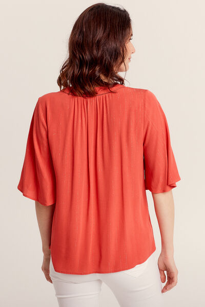 Blouse manches courtes orange clair femme