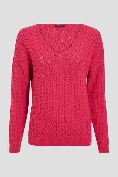 Pull confectionné en France rose framboise femme