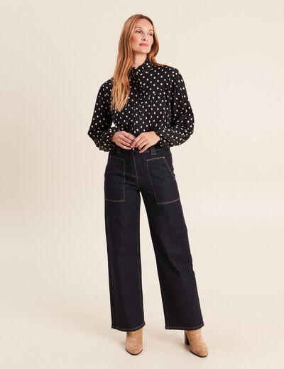 Blouse droite manches longues noir femme