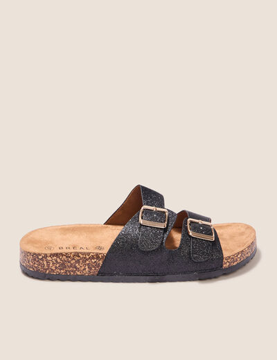 Mules à paillettes noir femme