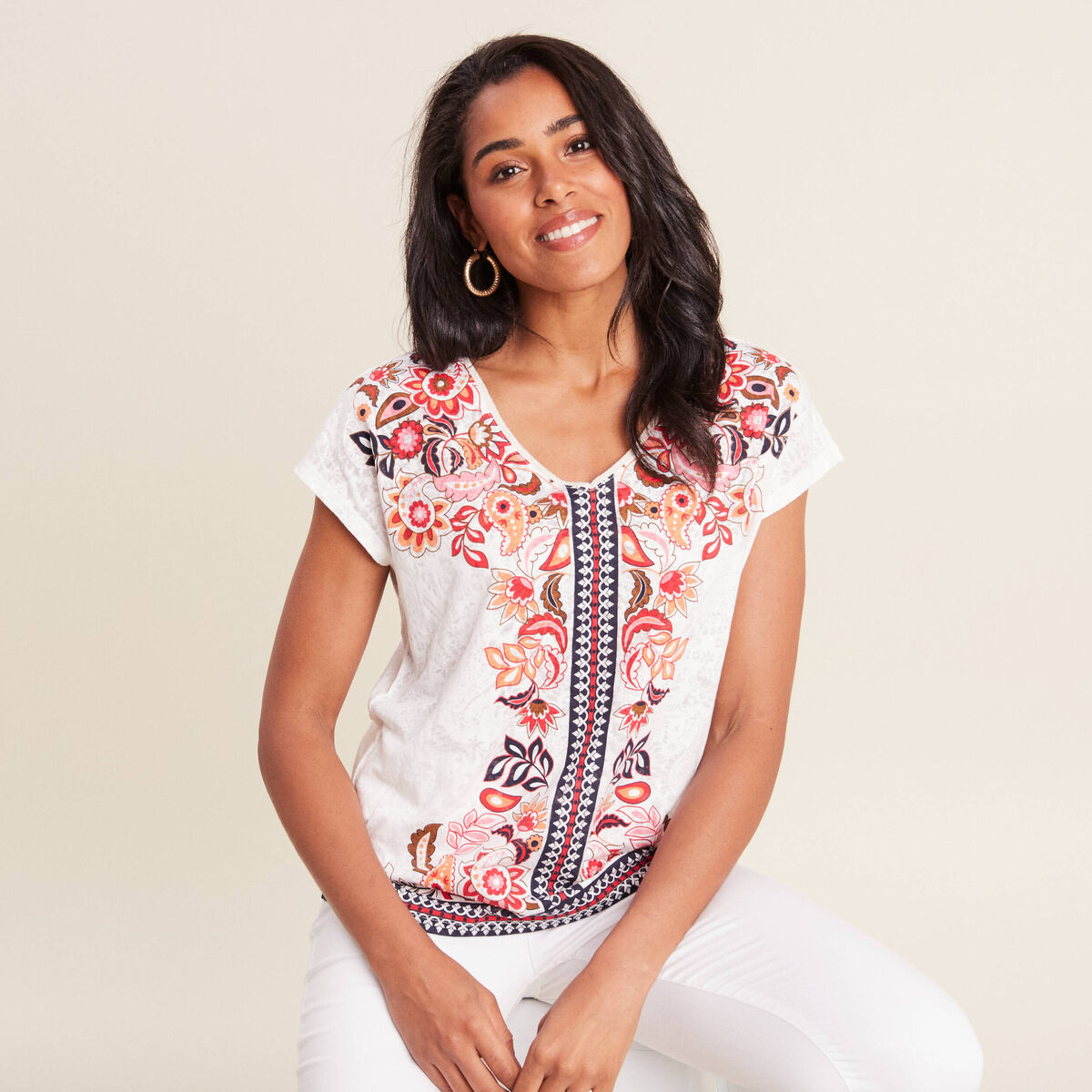 T-shirt manches courtes ecru femme