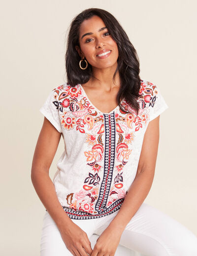 T-shirt manches courtes ecru femme