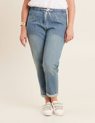 Jean large à coulisse denim double stone femme