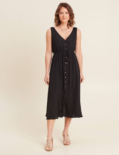 Robe midi évasée satin noir femme