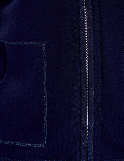 Gilet manches longues à capuche bleu marine femme