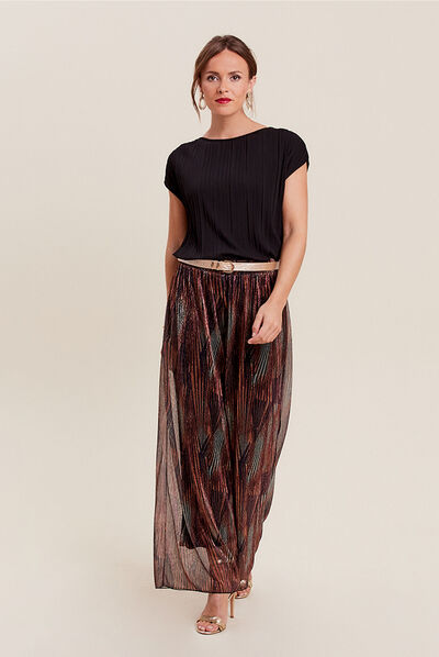 Pantalon large fils métallisés couleur cuivre femme