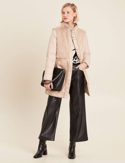 Manteau long suédine sable femme