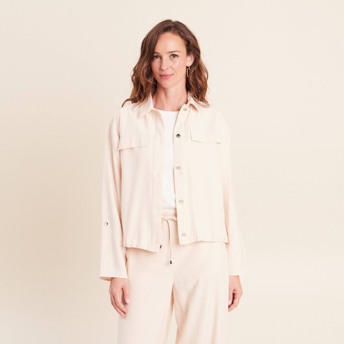 Chemise col chemise manches longues creme femme