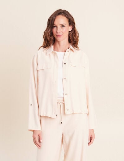 Chemise col chemise manches longues creme femme