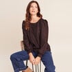 Blouse manches longues marron fonc&eacute; femme