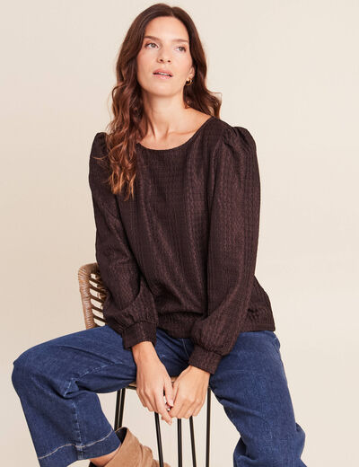 Blouse manches longues marron fonc&eacute; femme