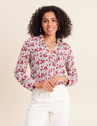 Chemise cintr&eacute;e manches longues fluide rose femme