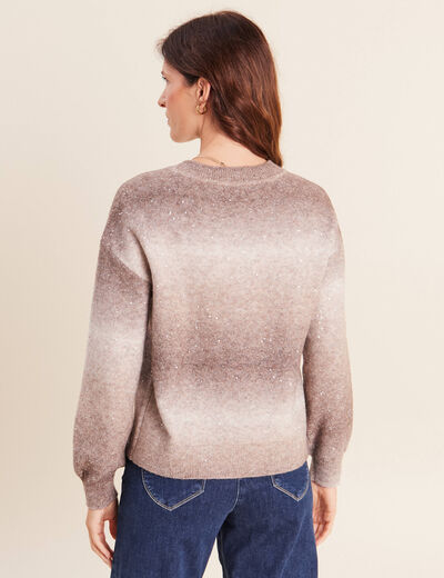 Pull col rond &agrave; sequins taupe femme