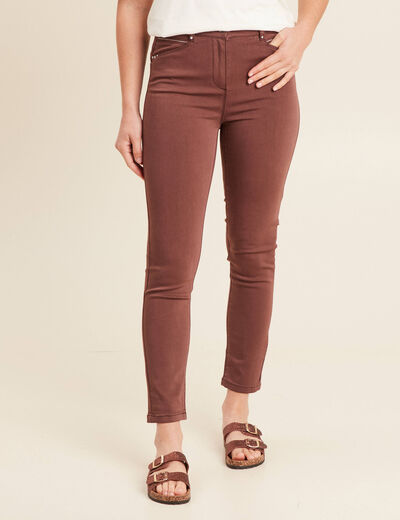 Pantalon ajusté taille haute marron foncé femme