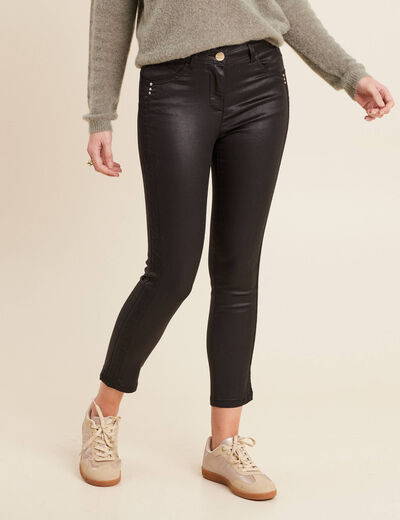Pantalon ajusté enduit noir femme