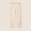 Pantalon coupe chino en lin ceintur&eacute; beige femme