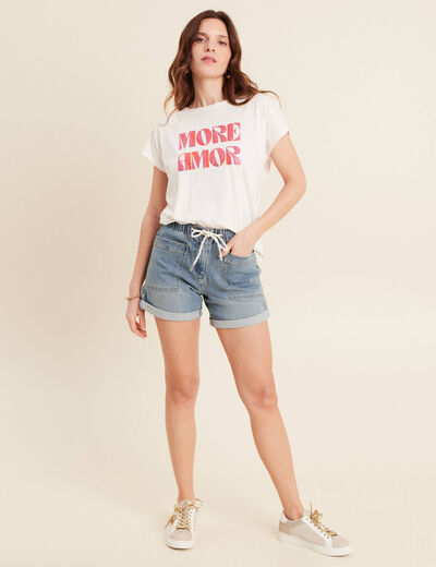 Short relax en jean denim double stone femme
