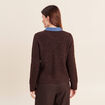 Veste col chemise manches longues marron fonc&eacute; femme