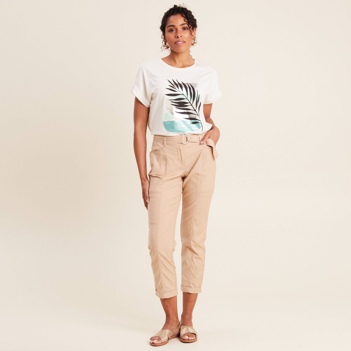 Pantalon ajusté 7/8ème beige femme