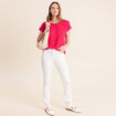 T-shirt bi-mati&egrave;re manches courtes rose fushia femme