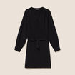 Robe droite courte col v manches longues noir femme