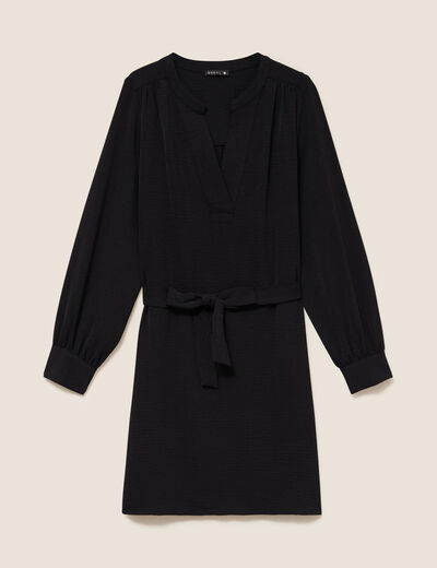 Robe droite courte col v manches longues noir femme