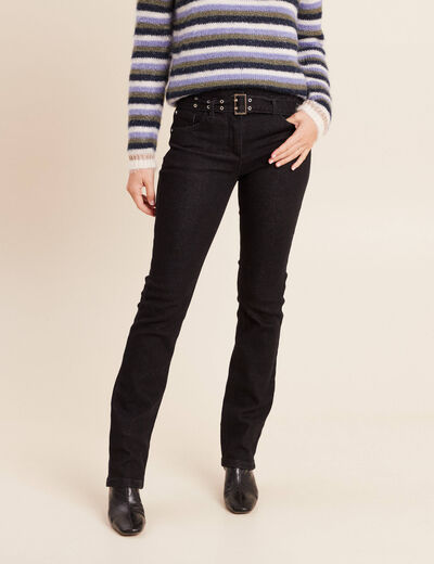 Jean droit ceintur&eacute; taille standard noir femme