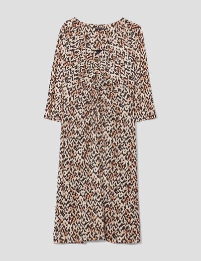 Robe droite avec fronces beige femme