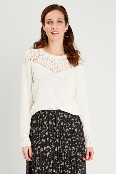 Pull col rond ivoire femme