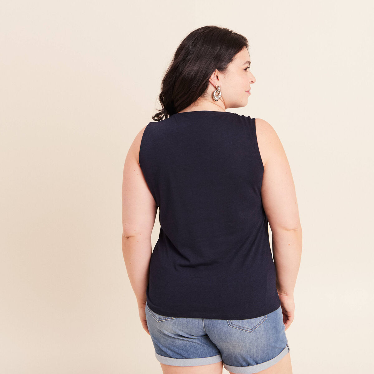 D&eacute;bardeur col rond sans manches tress&eacute; bleu fonc&eacute; femme