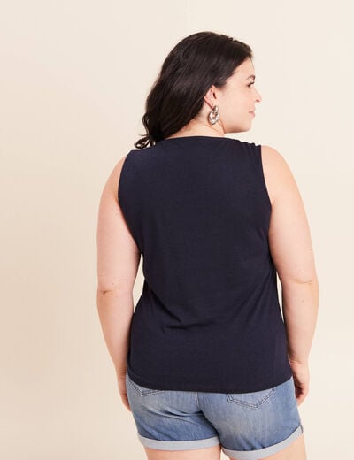 D&eacute;bardeur col rond sans manches tress&eacute; bleu fonc&eacute; femme