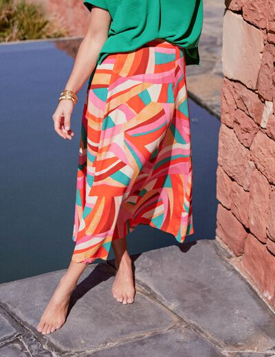 Jupe longue évasée multicolore femme