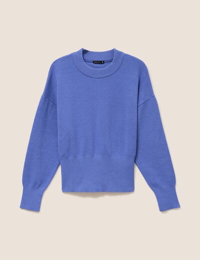 Pull droit col rond manches longues bleu femme