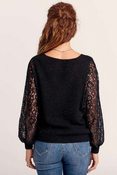 Gilet manches longues dentelle noir femme