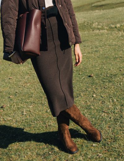 Jupe mi-longue à pois Mango en coloris Marron
