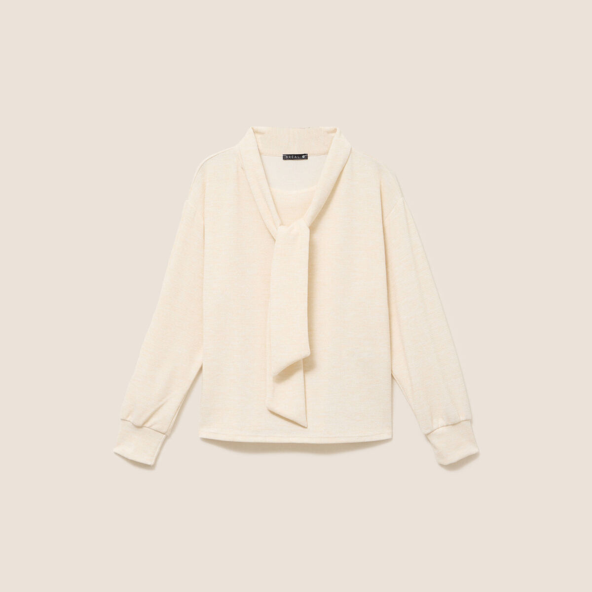 Pull col ch&acirc;le manches longues ecru femme