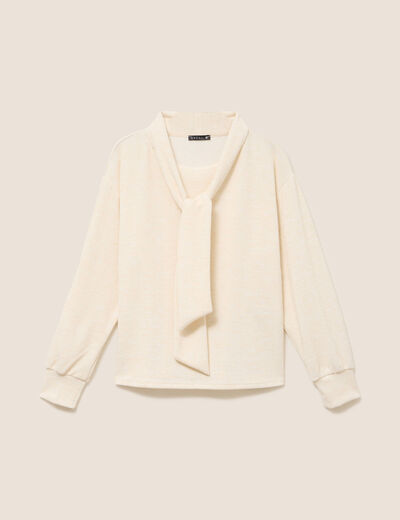 Pull col ch&acirc;le manches longues ecru femme