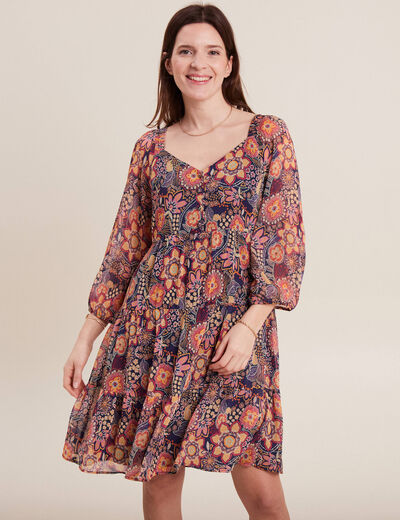 Robe évasée manches 3/4 violet femme