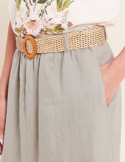 Jupe aspect lin avec ceinture amovible vert clair femme