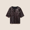 T-shirt &agrave; sequins manches courtes marron fonc&eacute; femme