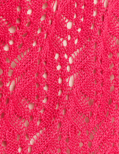 Pull manches 3/4 ajouré rose fushia femme