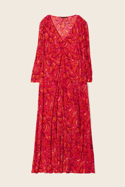 Robe longue évasée plissée rose femme