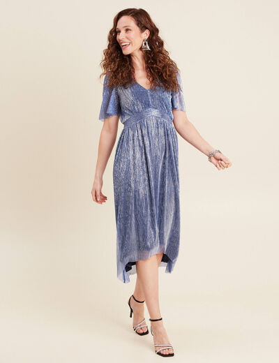 Robe longue évasée bleu ciel femme