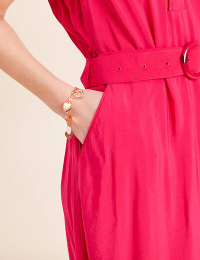 Robe &eacute;vas&eacute;e 3/4 sans manches ceinture rose fushia femme