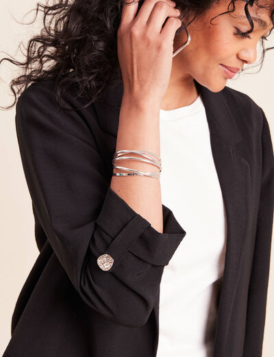 Veste longue droite col tailleur noir femme