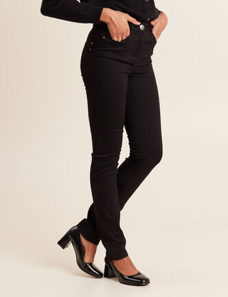 Jean ajusté taille standard long noir femme