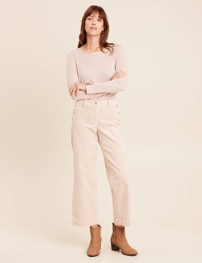 T-shirt ajust&eacute; manches longues beige femme